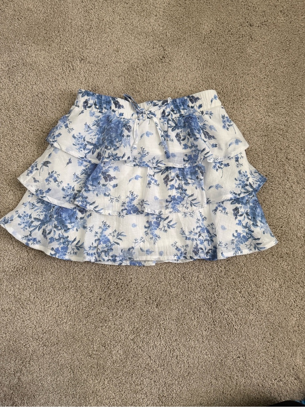 Girls 8 Blue Rain (purchased from Francesca’s) tiered blue floral blue skirt